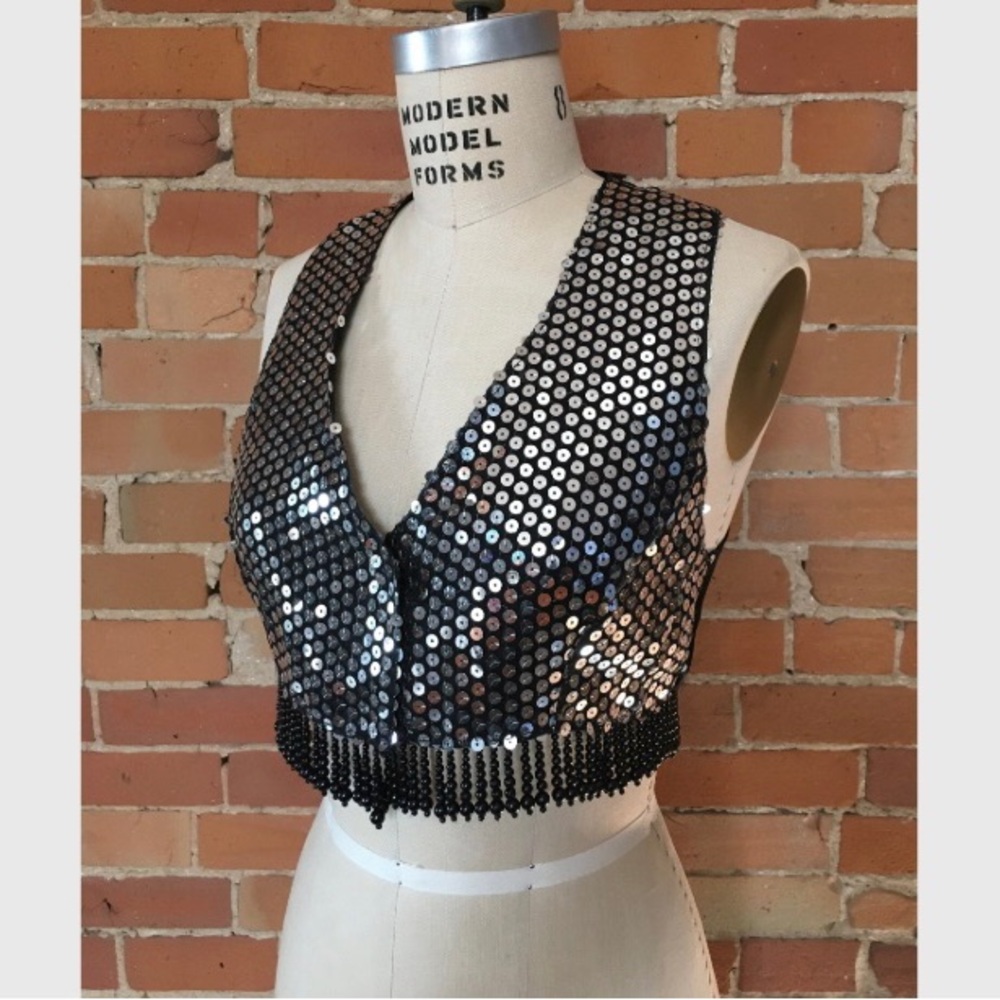 Vintage fitted Sequins vest, made in France. Brand Bill Tornade.